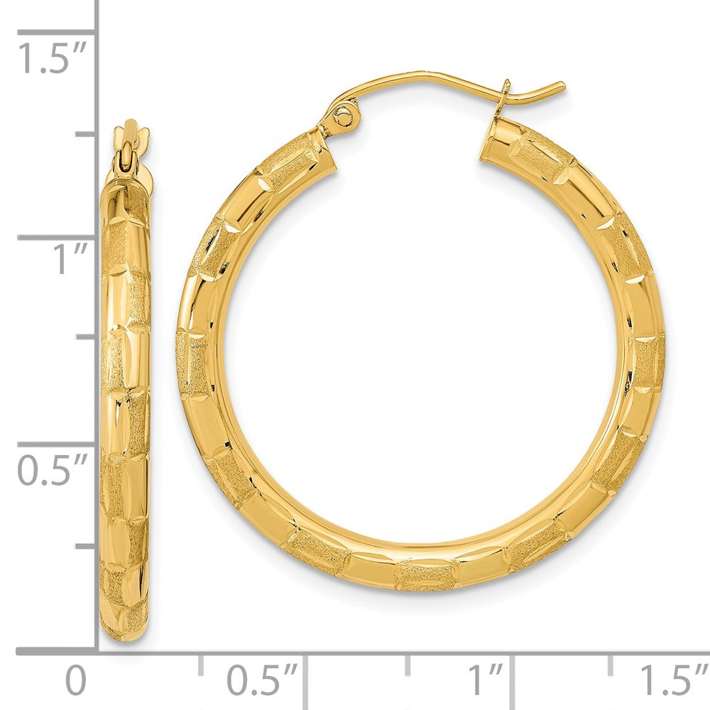 14k Polished Satin and Diamond-cut Hoop Earrings