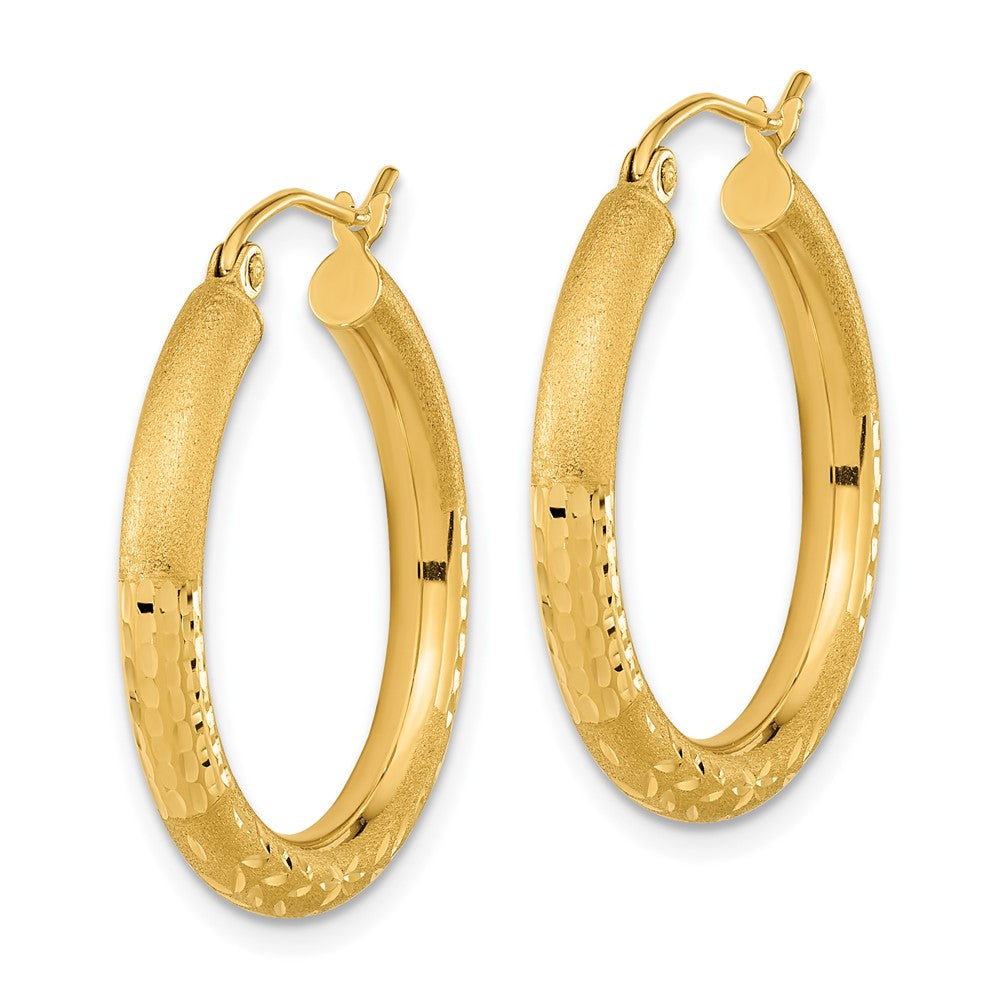 14k Polished Satin and Diamond-cut Hoop Earringss