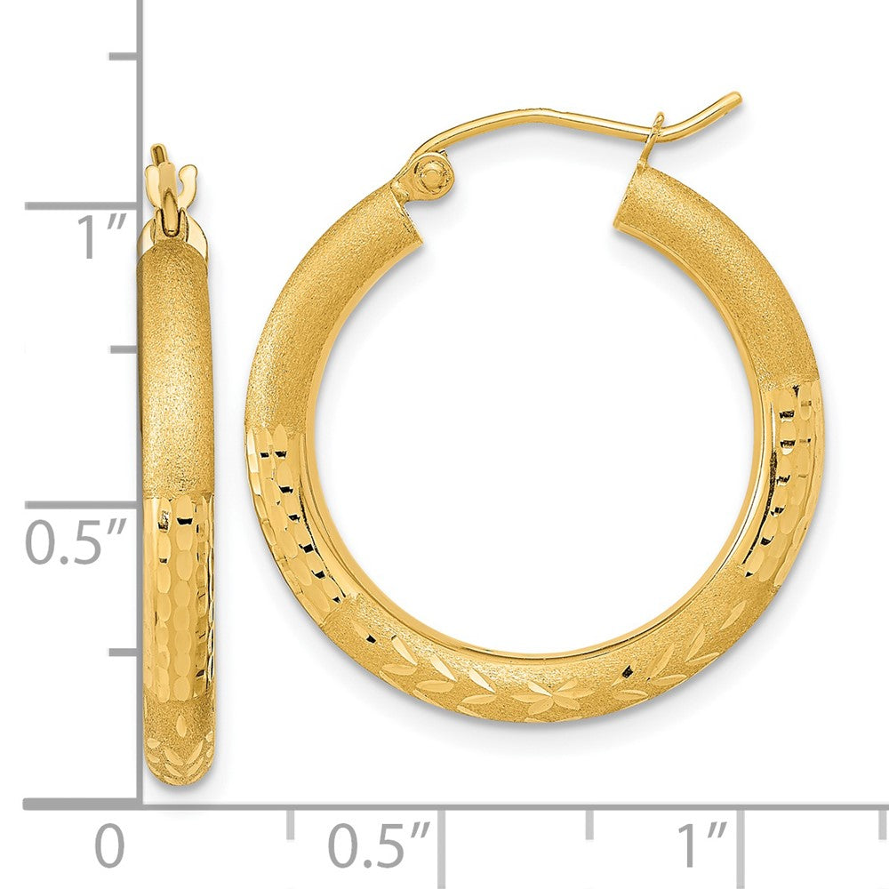 14k Polished Satin and Diamond-cut Hoop Earringss