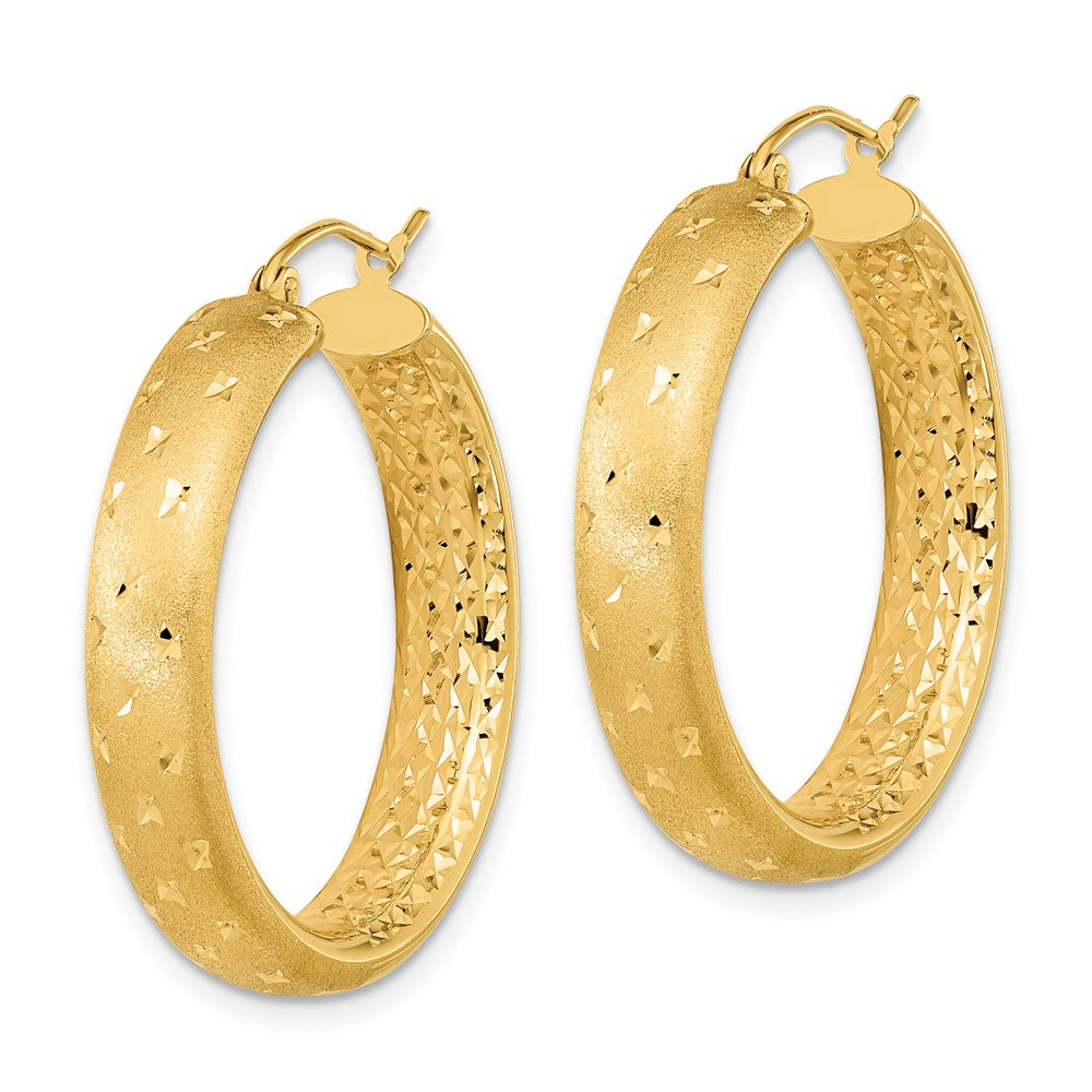 14k Polished Satin and Diamond-cut Hoop Earrings