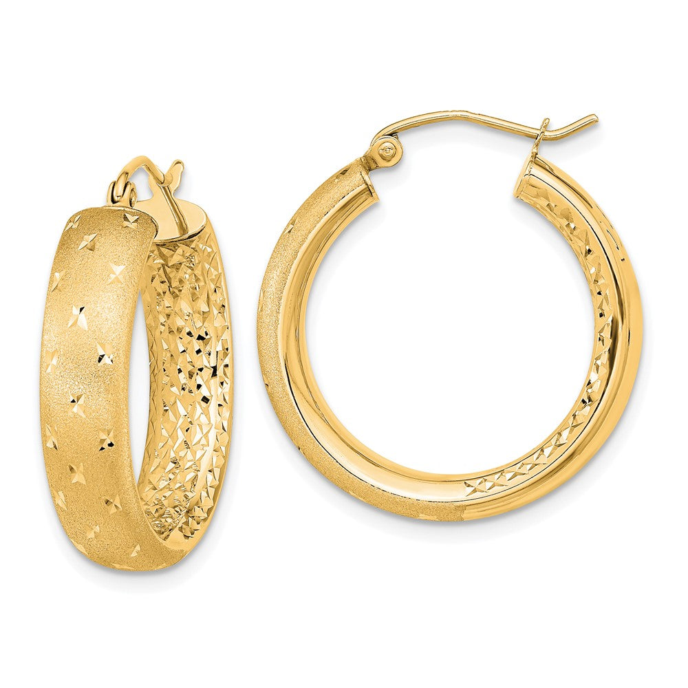 14k Polished Satin and Diamond-cut In/Out Hoop Earrings