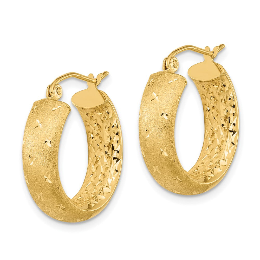 14k Polished Satin and Diamond-cut In/Out Hoop Earrings