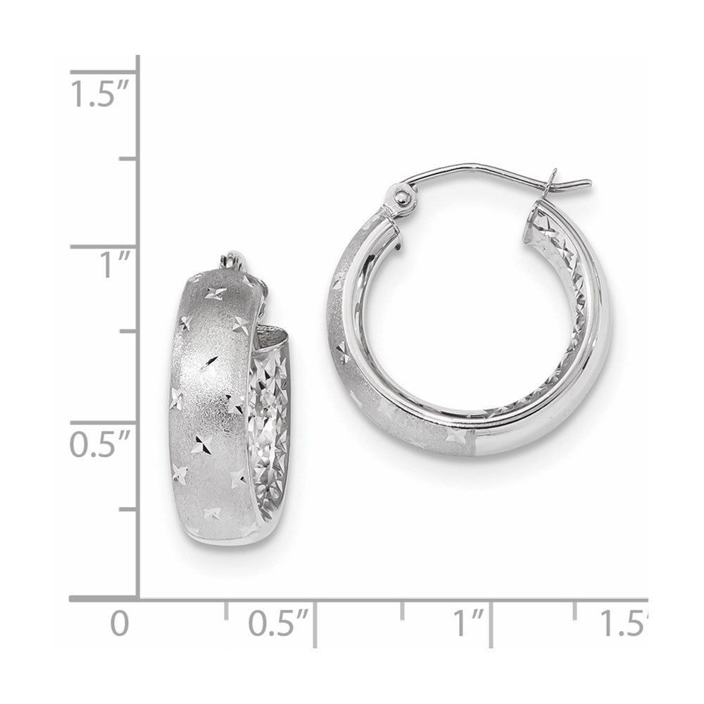 14k White Gold Polished, Satin & D/C In/Out Hoop Earrings