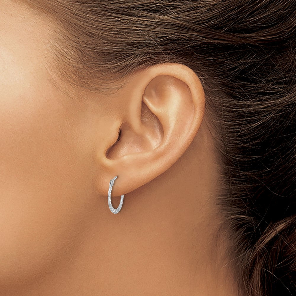 14k White Gold Polished and Diamond-cut  Hoop Earrings