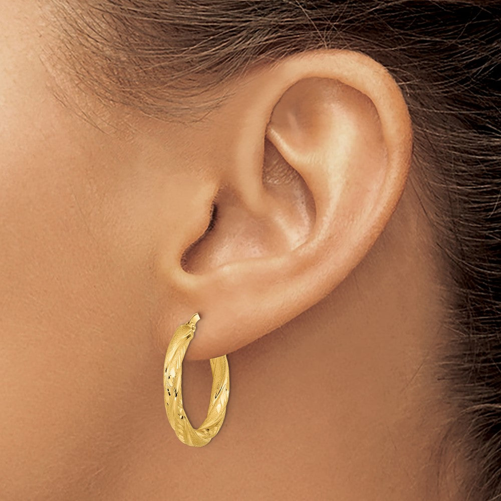 14k 3mm Polished & Satin D/C Hoop Earrings