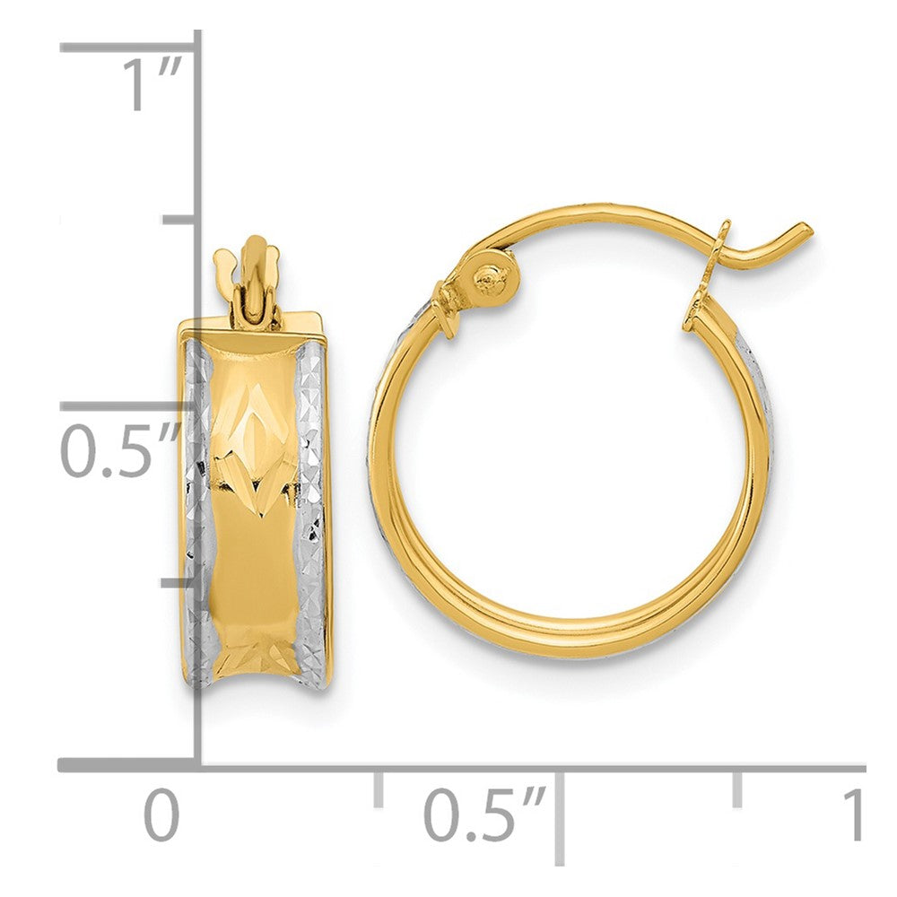 14k White Rhodium Polished Diamond-cut Hoops