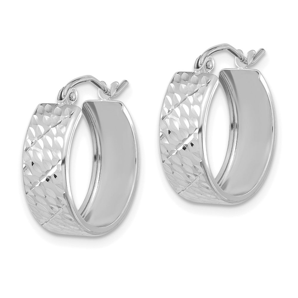 14k White Gold Diamond-cut Hoop Earrings