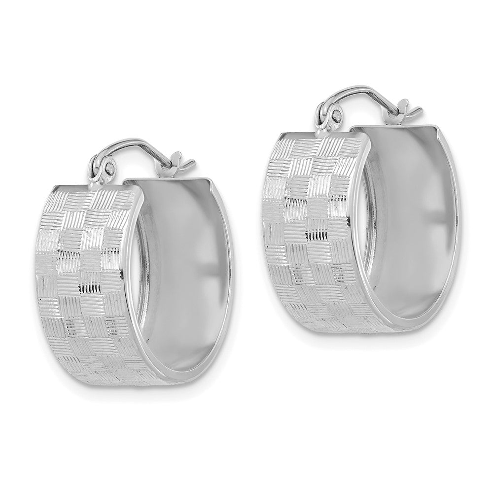 14k White Gold Diamond-cut Hoop Earrings