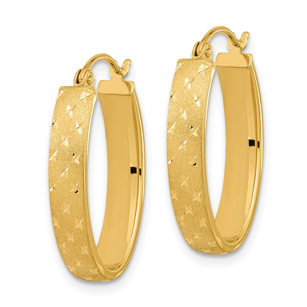 14k Polished Satin Diamond-cut Hoop Earrings