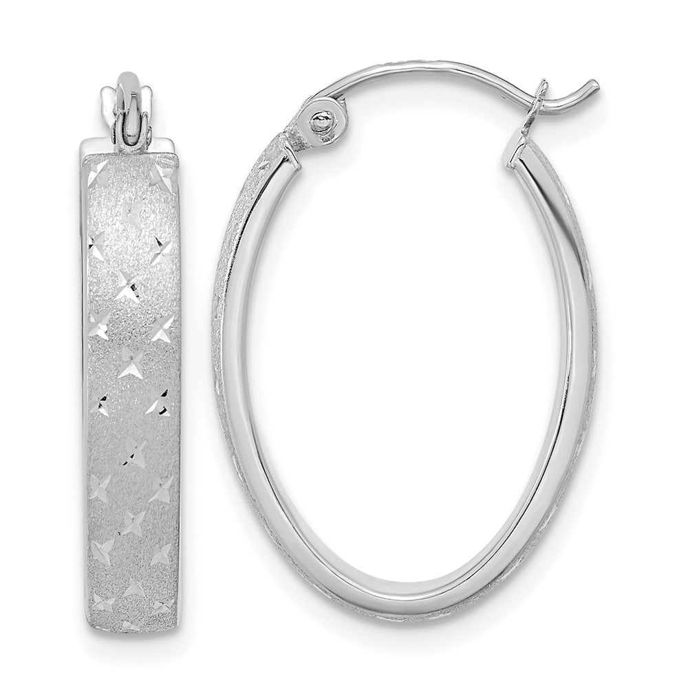 14k White Gold Polished SatinDiamond-cut Hoop Earrings