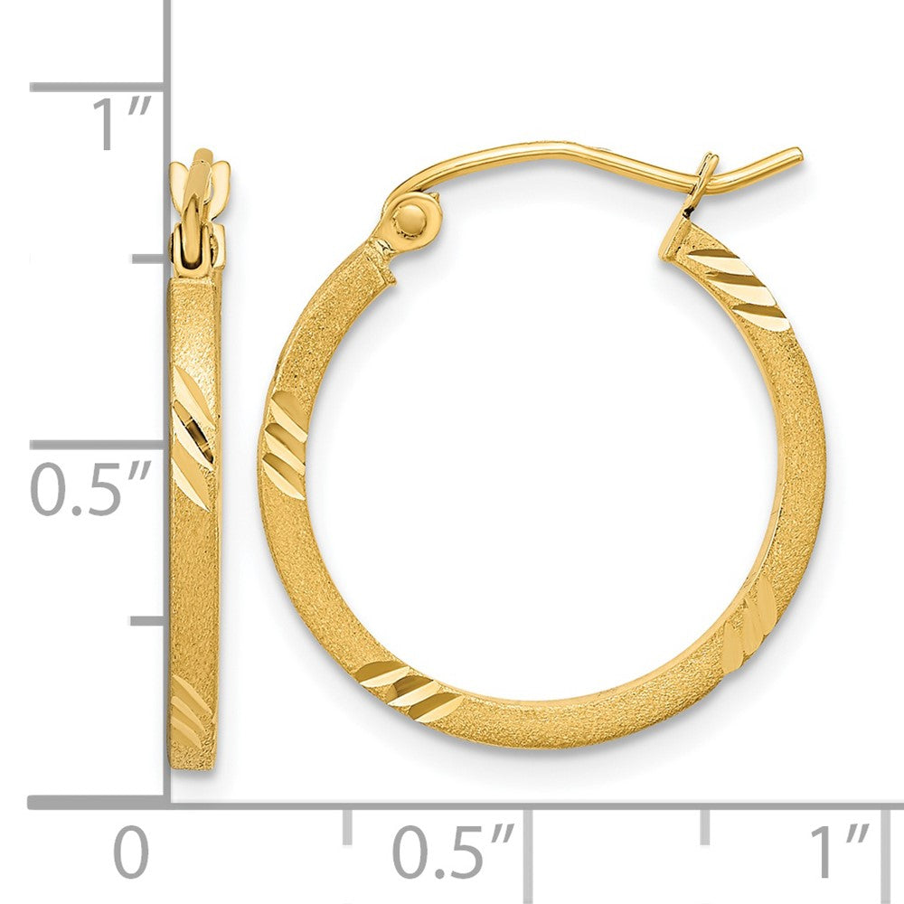 14k Satin Diamond-cut Square Tube Hoop Earrings