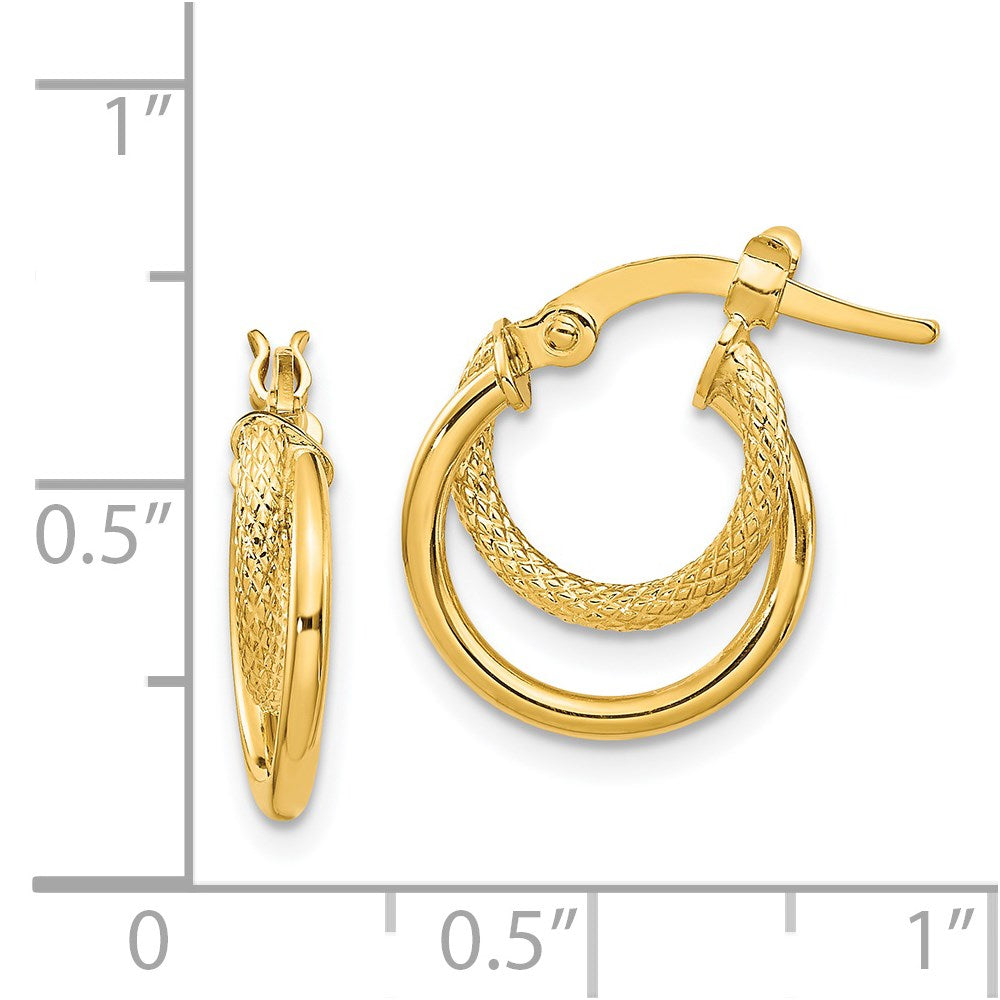 14K Polished Diamond-cut Hinged Hoop Earrings