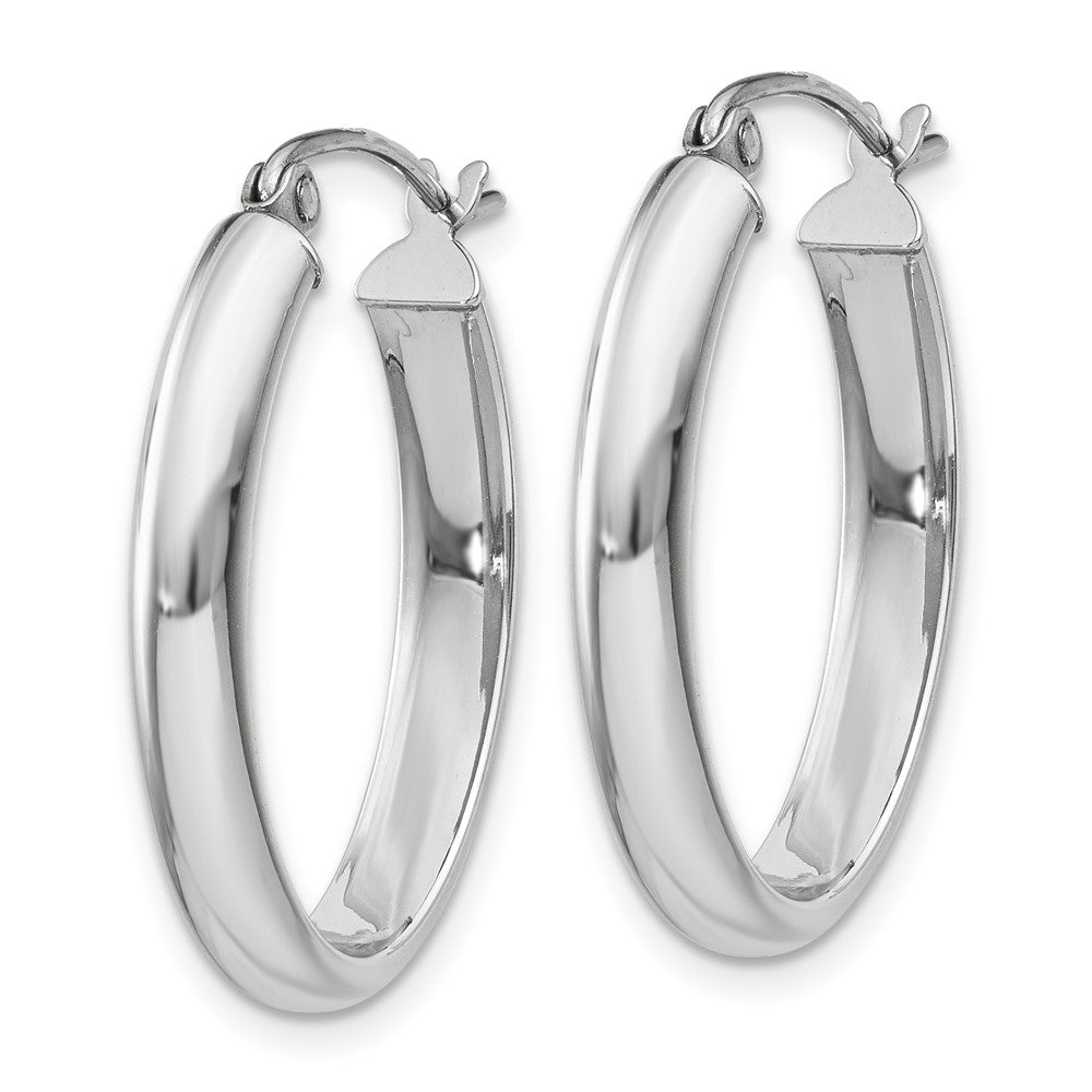 14k White Gold Polished 3.75mm Oval Tube Hoop Earrings
