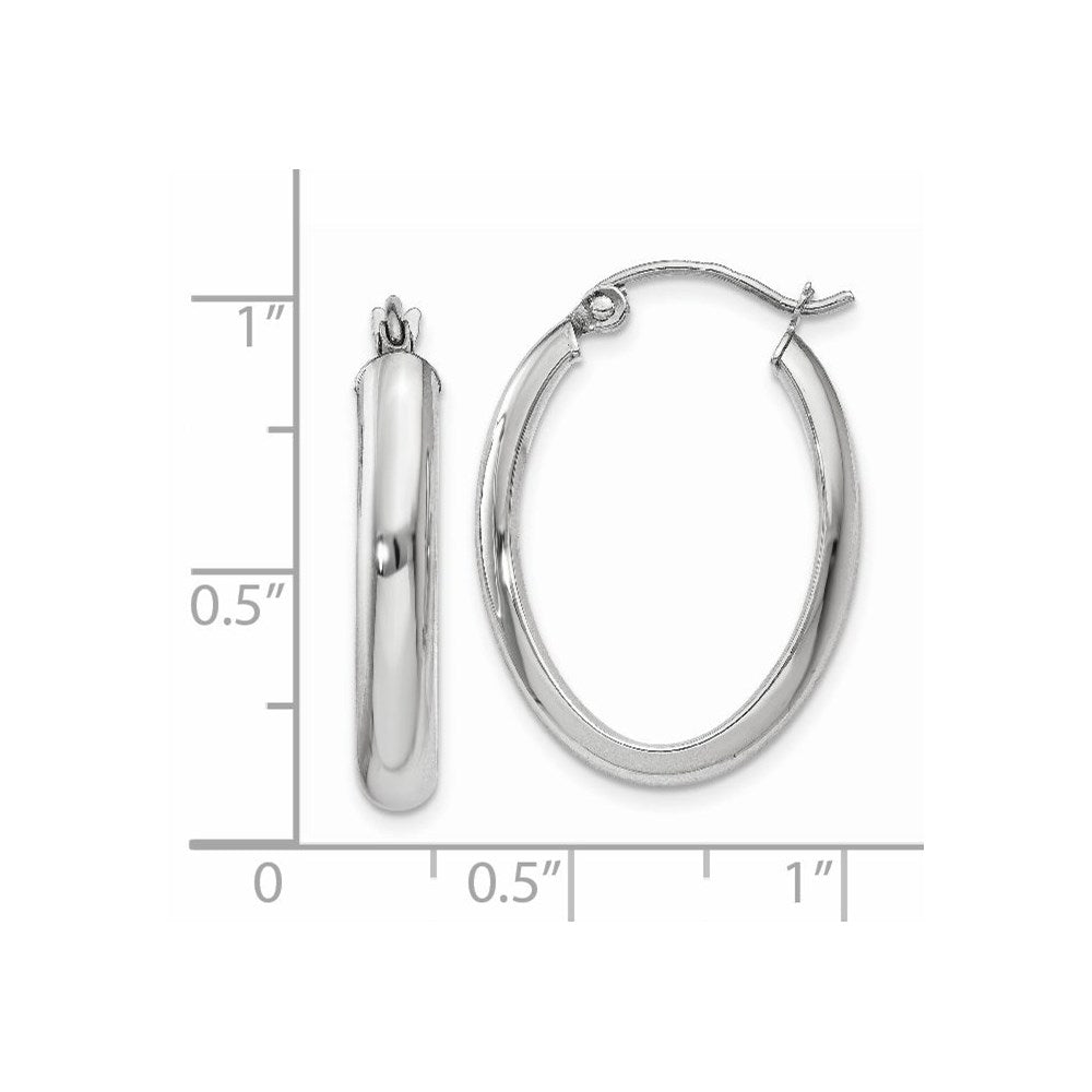 14k White Gold Polished 3.75mm Oval Tube Hoop Earrings