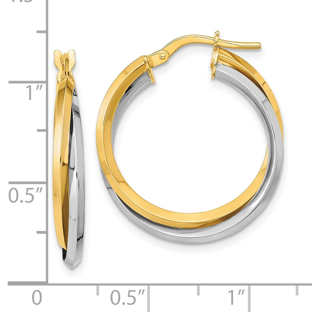 14k Two Tone Polished Double Hoops