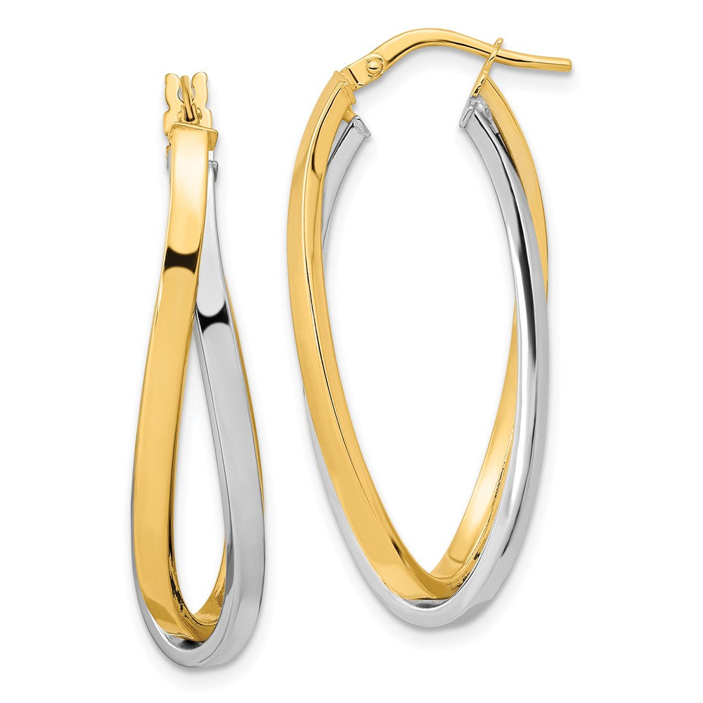 14k Two Tone Polished Oval Double Hoops