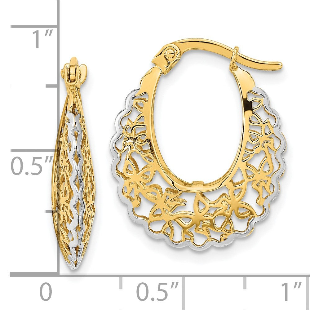 14k Rhodium-plated Polished Filigree Hoop Earrings