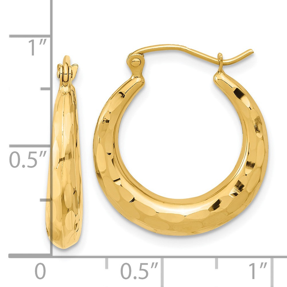 14k Polished Diamond-cut Hoop Earrings