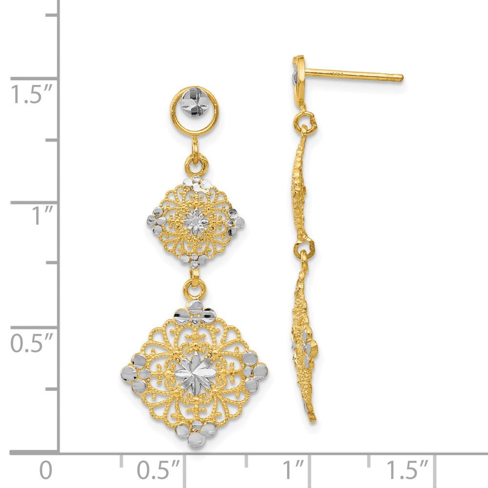 14k Rhodium Diamond-cut Filigree Dangle Earrings