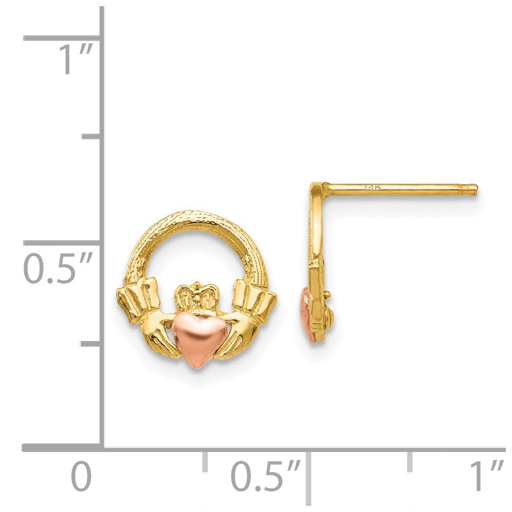 14k Two-tone Claddagh Post Earrings