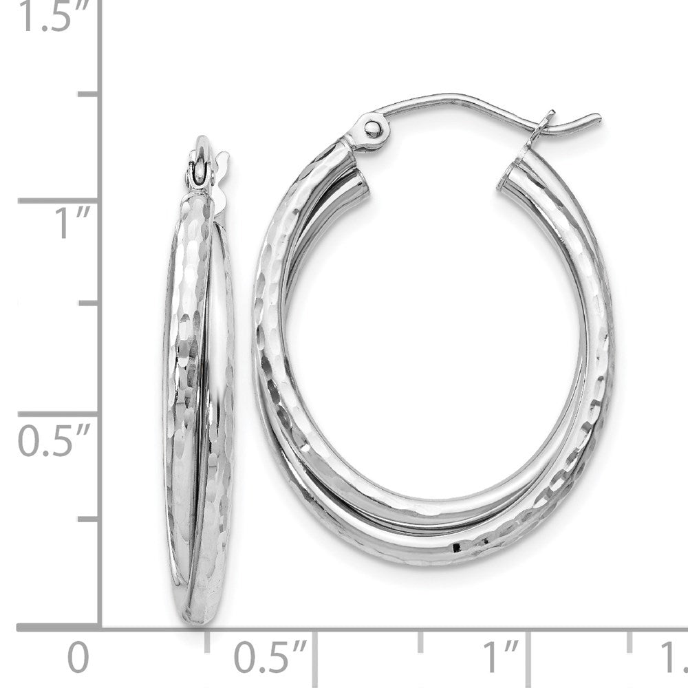 14k White Gold Diamond-cut Polished Oval Hoop Earring