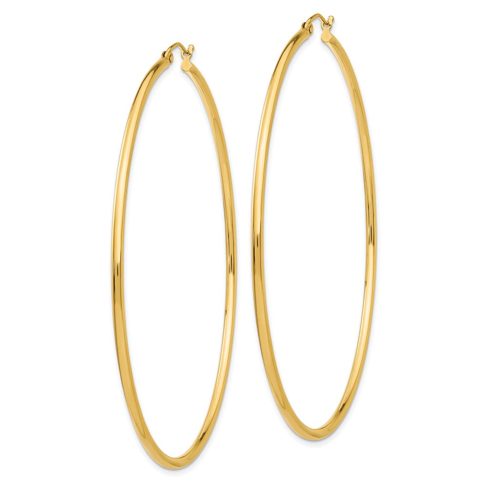 14k Polished 2x70mm Round Tube Hoop Earrings