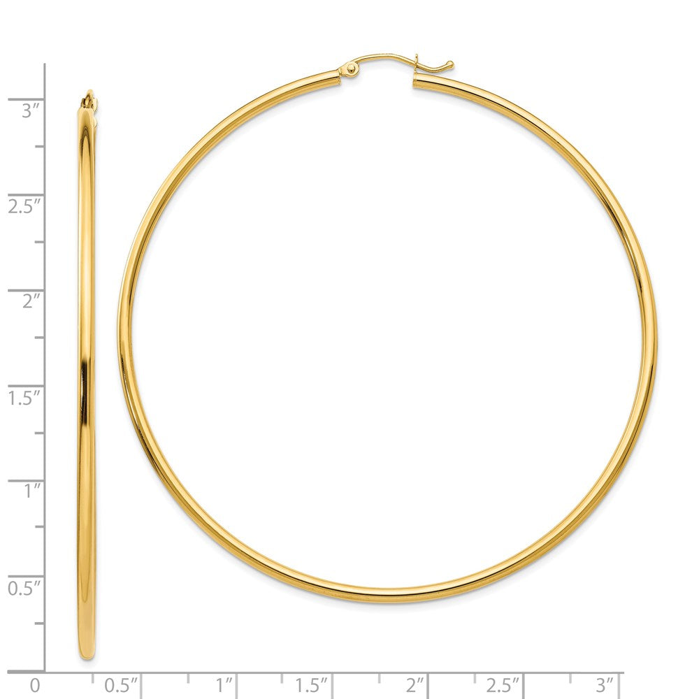 14k Polished 2x70mm Round Tube Hoop Earrings