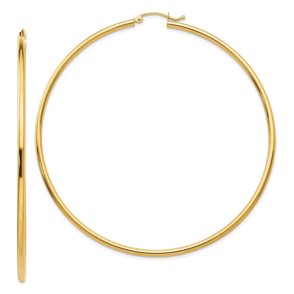 14k Polished 2x70mm Round Tube Hoop Earrings