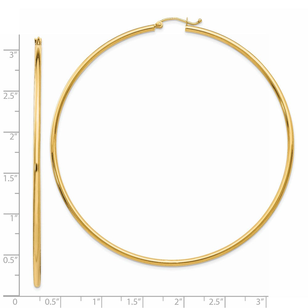 14k Polished 2x75mm Round Tube Hoop Earrings