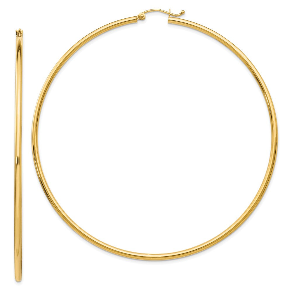 14k Polished 2x75mm Round Tube Hoop Earrings