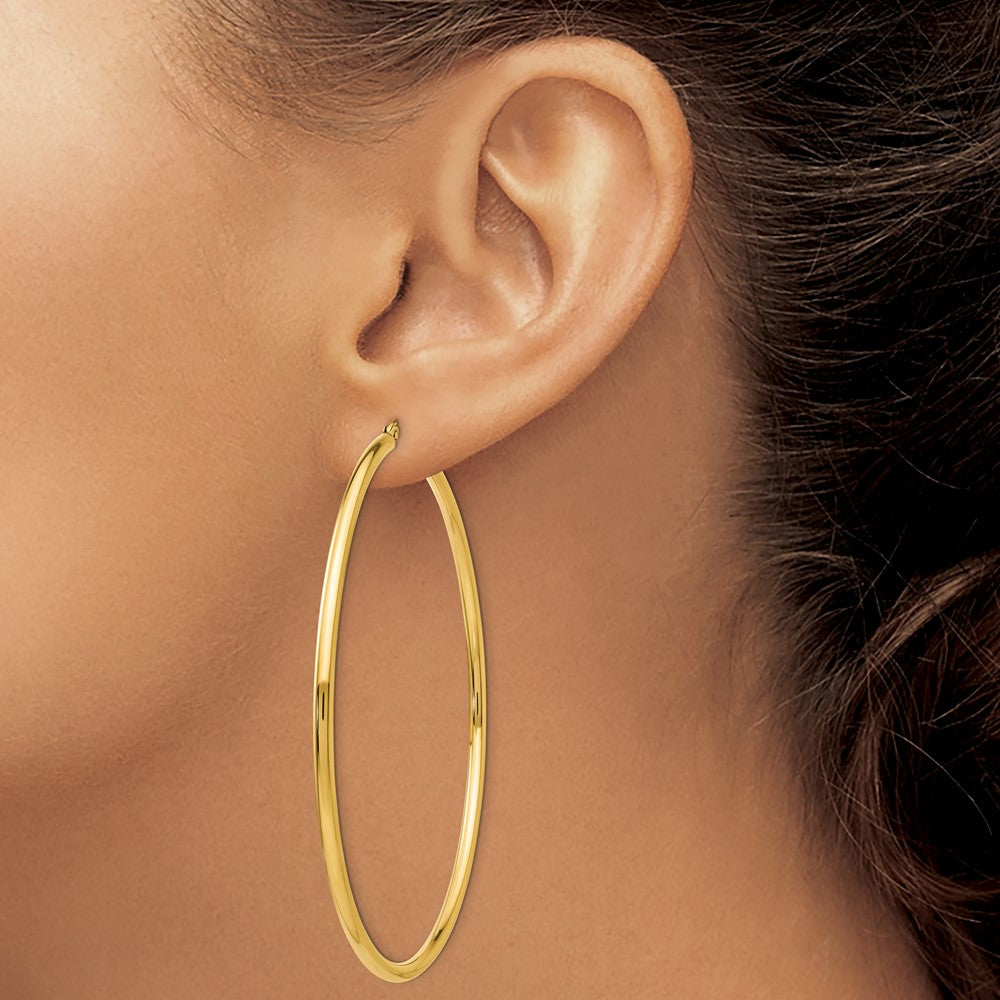 14k Polished 2.25x70mm Round Tube Hoop Earrings