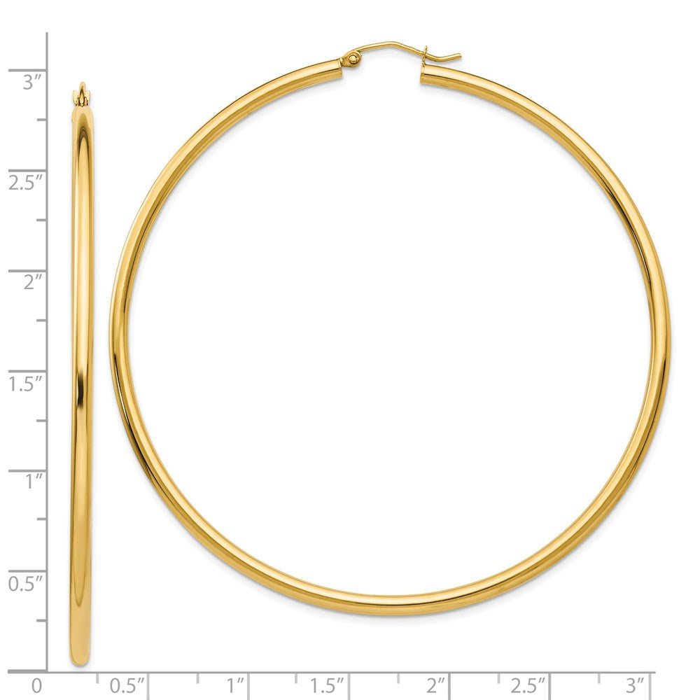14k Polished 2.25x70mm Round Tube Hoop Earrings