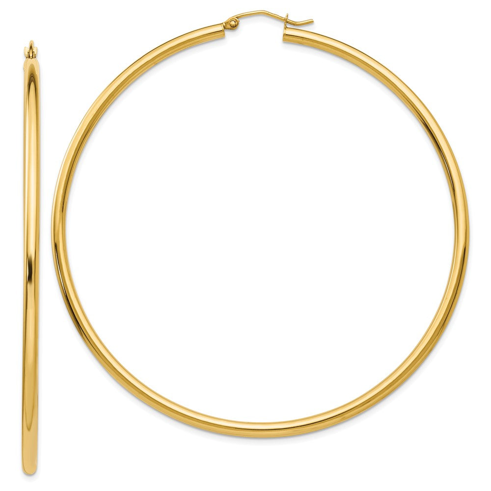 14k Polished 2.25x70mm Round Tube Hoop Earrings
