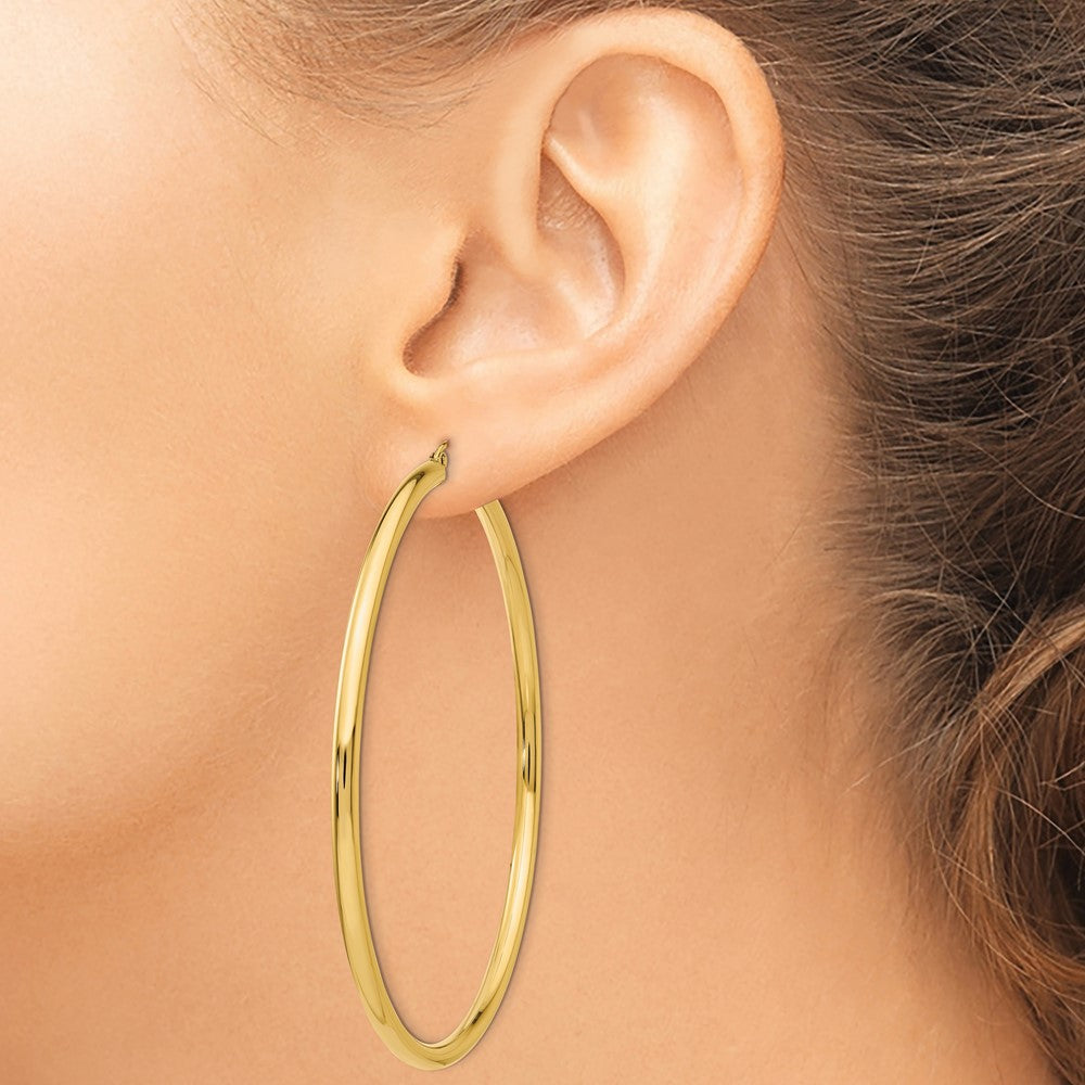 14k Polished 3x70mm Round Tube Hoop Earrings