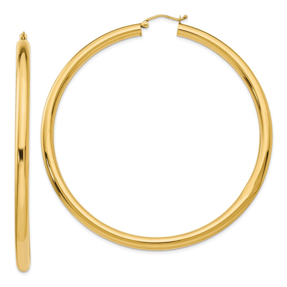 14k Polished 4x70mm Round Tube Hoop Earrings