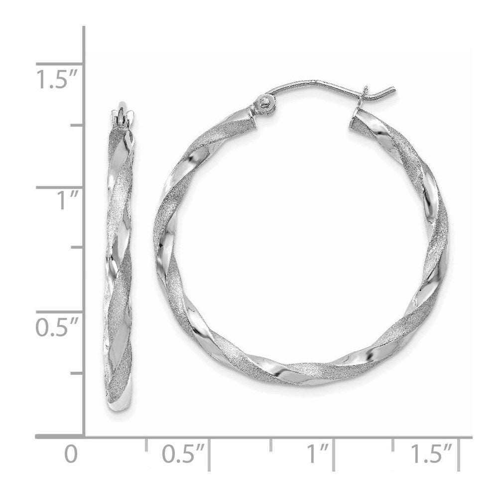 14k White Gold Polished & Satin Twisted Hoop Earrings