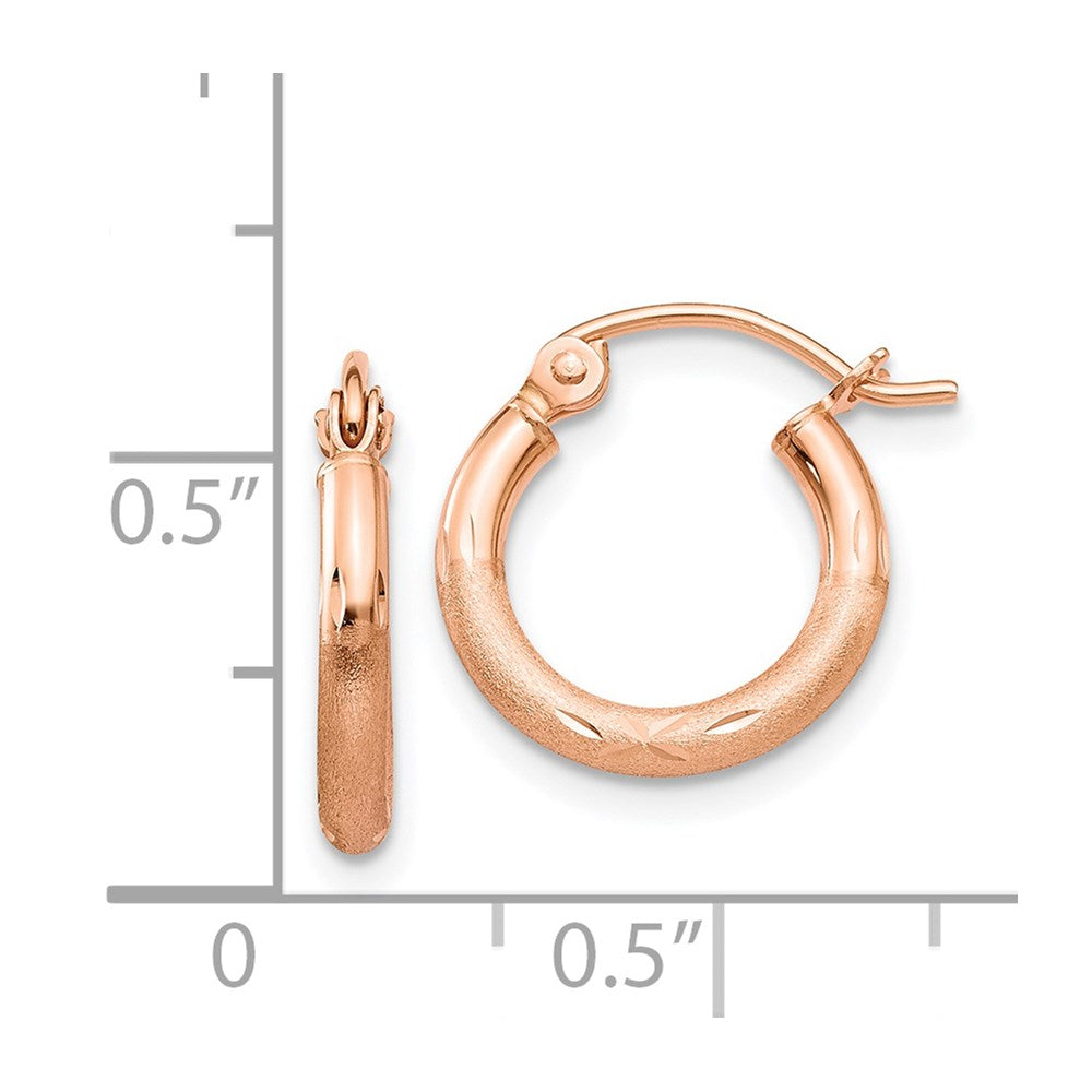 14k Rose Gold Lightweight Satin Diamond Cut Hoop Earrings