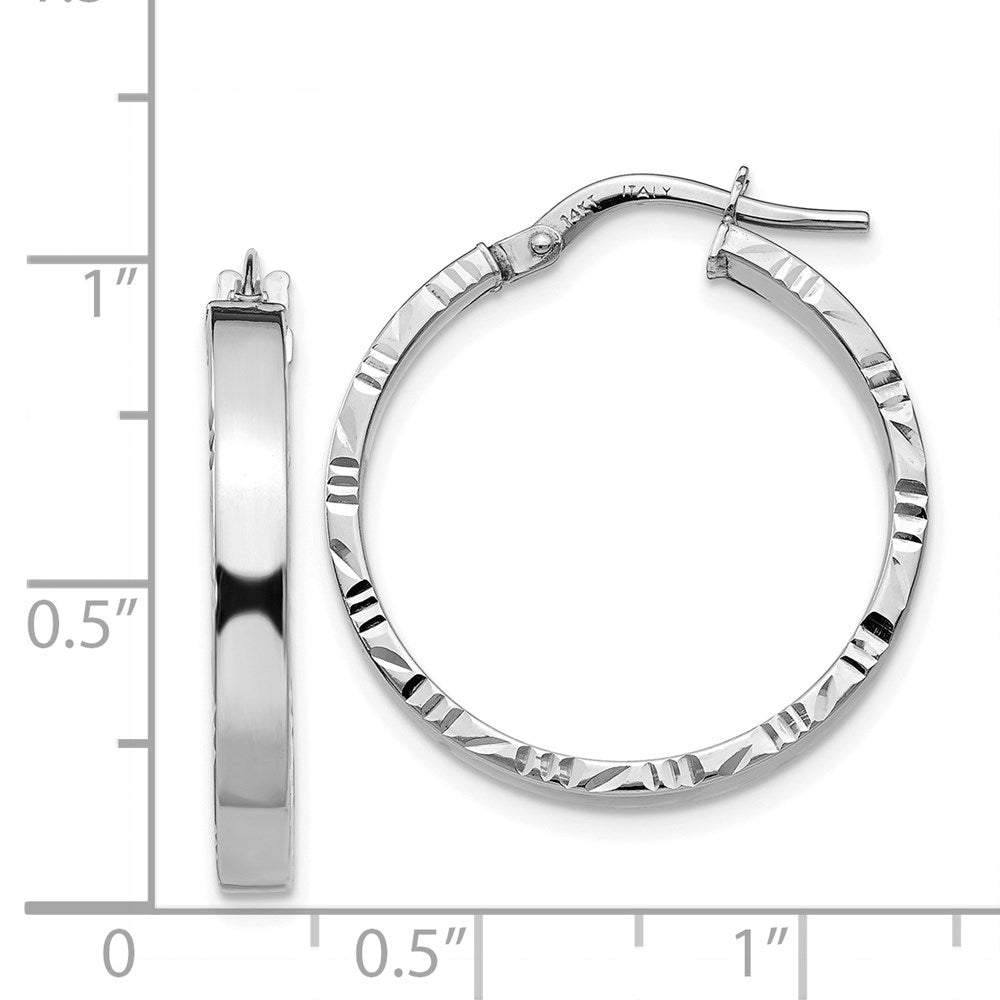 14K White Gold Diamond Cut Edge Medium 3mm Polished Hoop Earrings