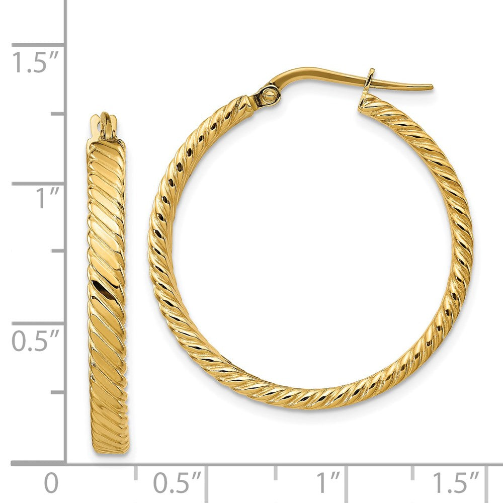 14K Large 3mm Patterned Hoop Earrings