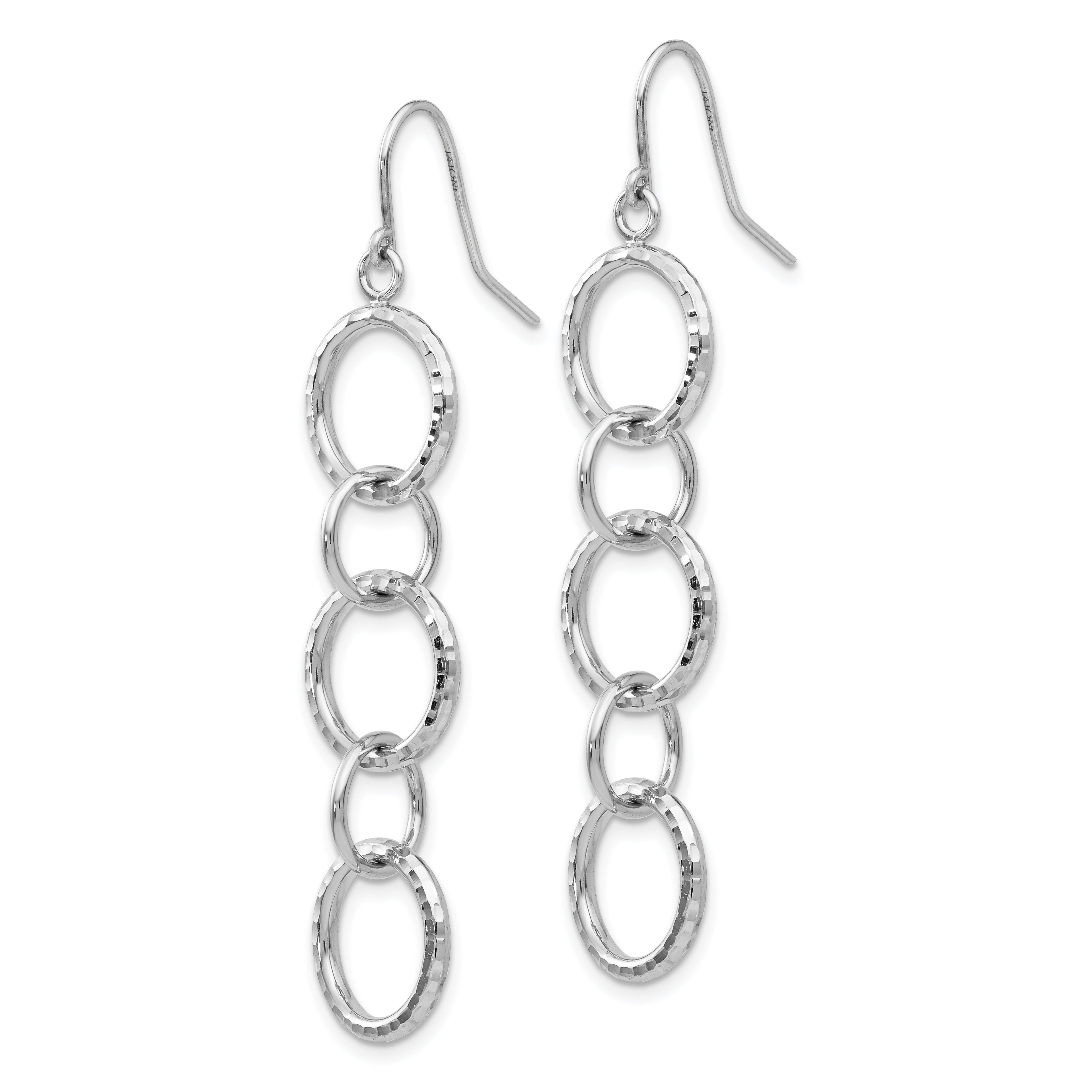 14k White Gold Diamond Cut Circle Dangle Earrings