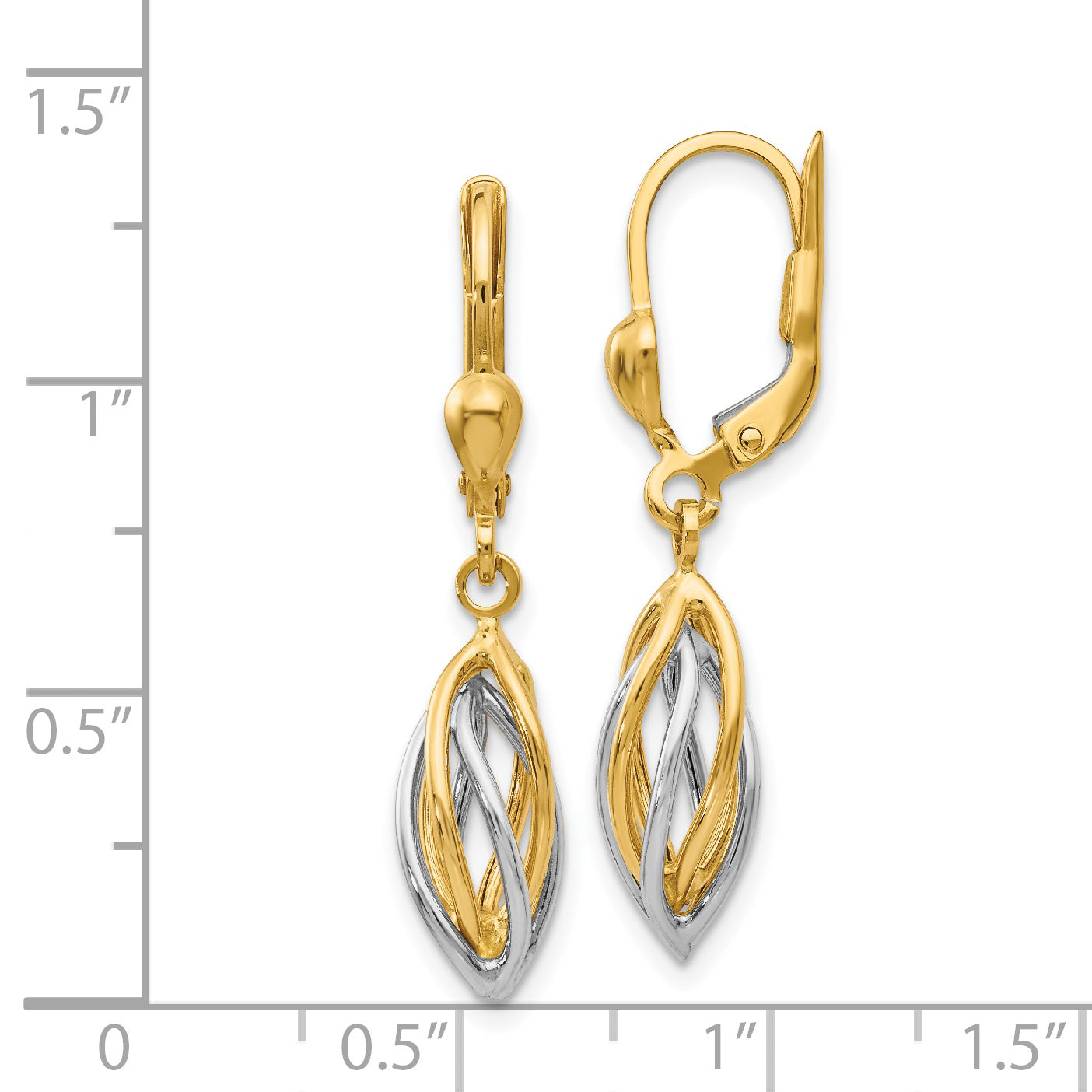 14K Two-Tone Polished Dangle Leverback Earrings