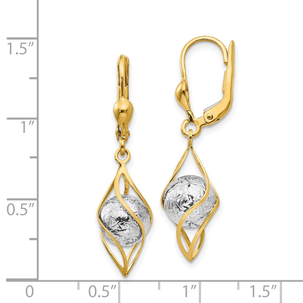 14K Two-tone Polished Diamond-cut Dangle Leverback Earrings