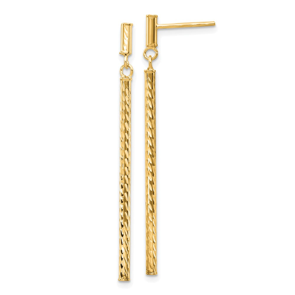14k Polished and Diamond-cut Bar Dangle Post Earrings