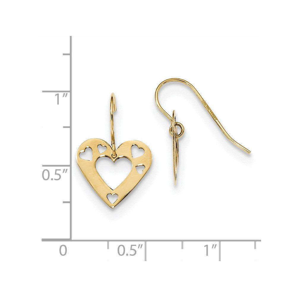 14k Gold Polished Cut-out Heart Dangle Earrings