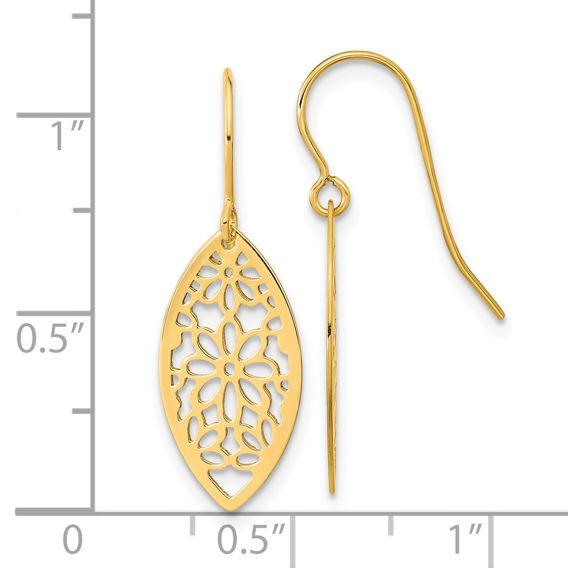 14K Polished Flower Dangle Earrings