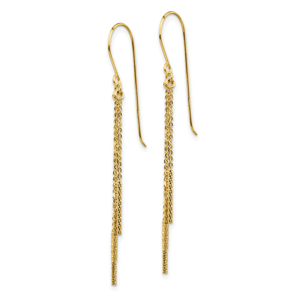 14k Polished Diamond-cut Chain and Bar Shepherd Hook Earrings