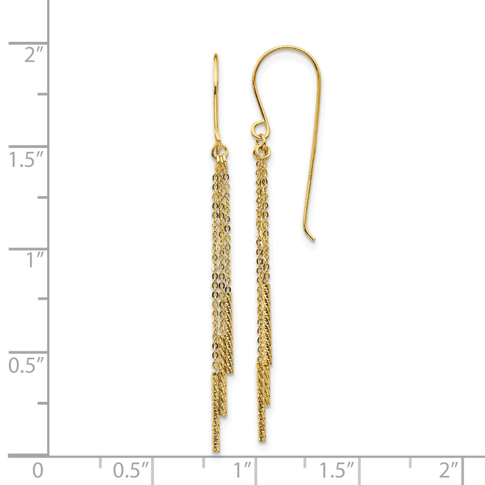 14k Polished Diamond-cut Chain and Bar Shepherd Hook Earrings