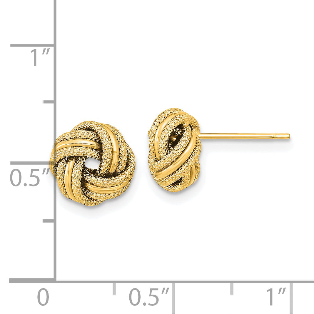 14K Polished Textured Triple Love Knot Earrings