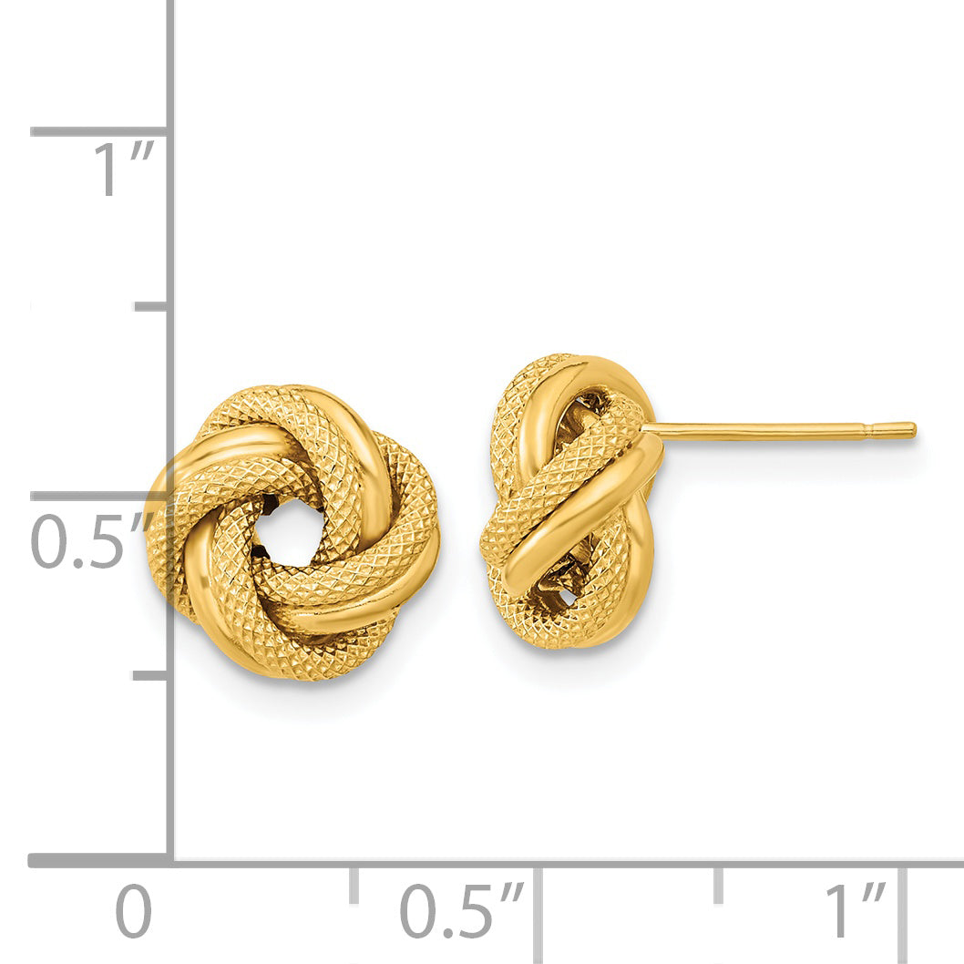 14K Polished Textured Double Love Knot Post Earrings
