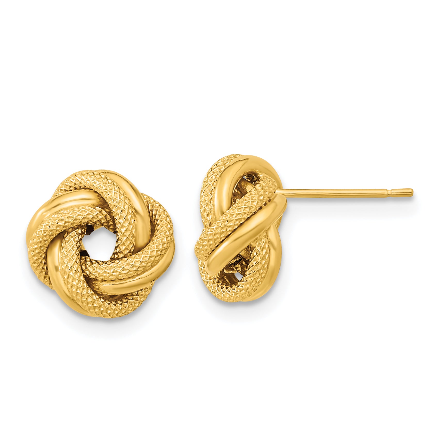 14K Polished Textured Double Love Knot Post Earrings